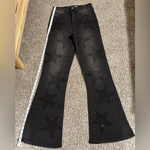 Black Star Patterned Flare Jeans